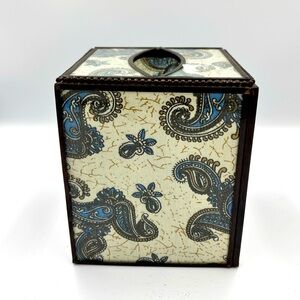 Tissue Box Cover 
Paisley Fabric Pressed in Glass & Metal Handmade in India.Rare